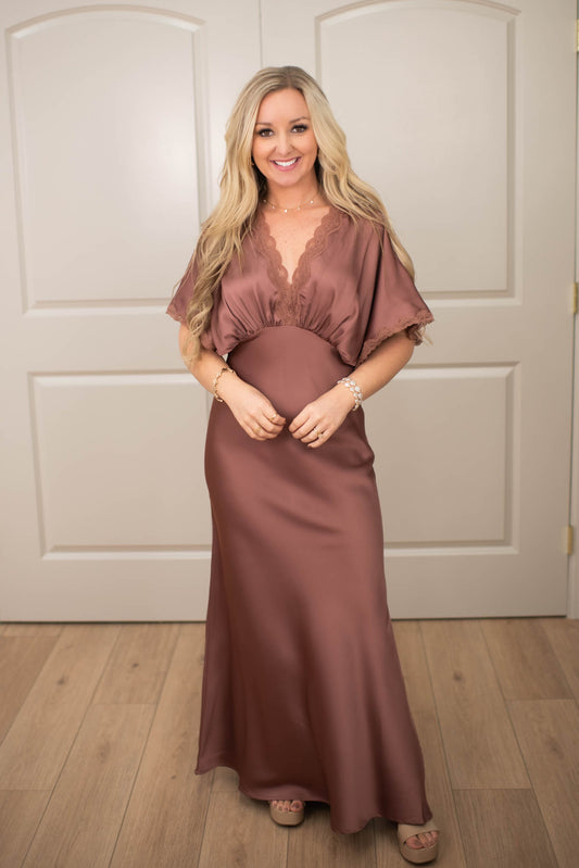 Mauve Satin Luxe Maxi Dress