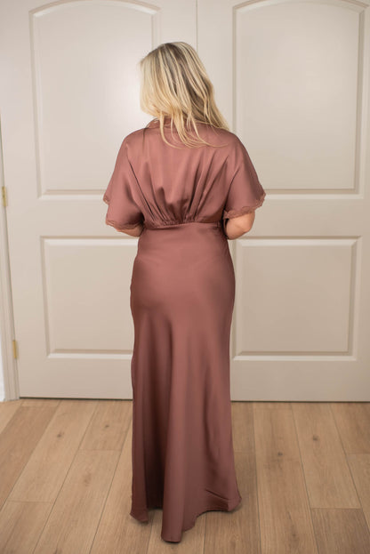 Mauve Satin Luxe Maxi Dress