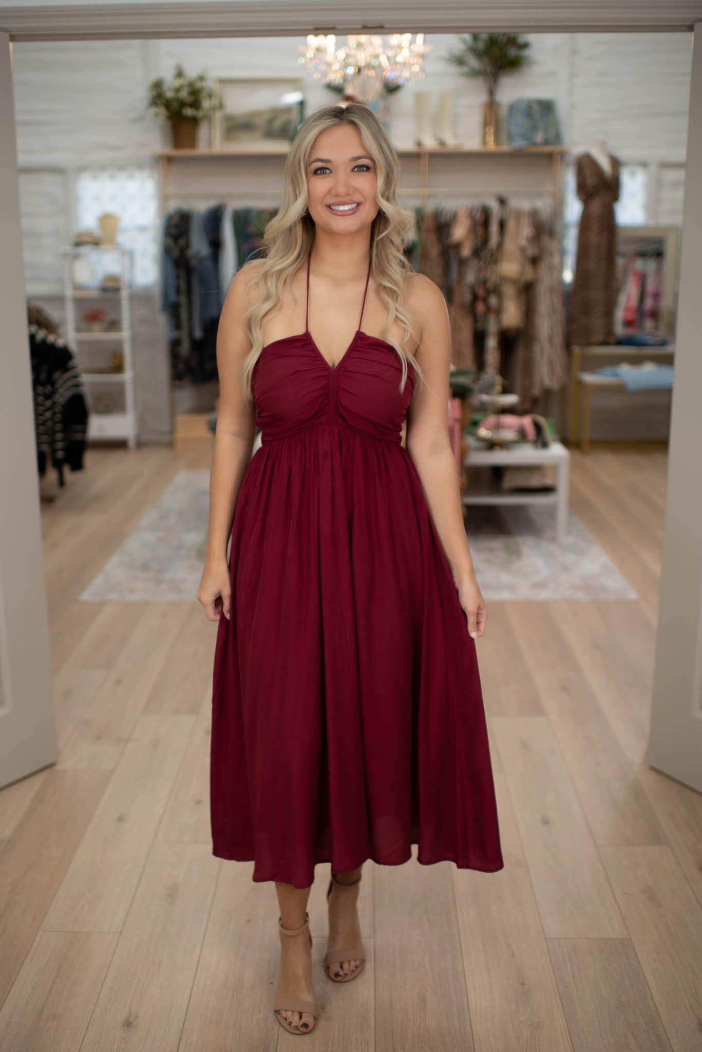 Gather Together Wine Midi Dress