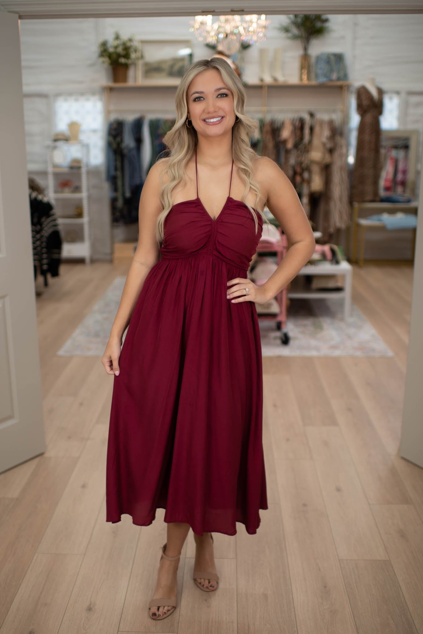 Gather Together Wine Midi Dress