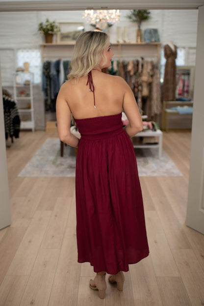 Gather Together Wine Midi Dress