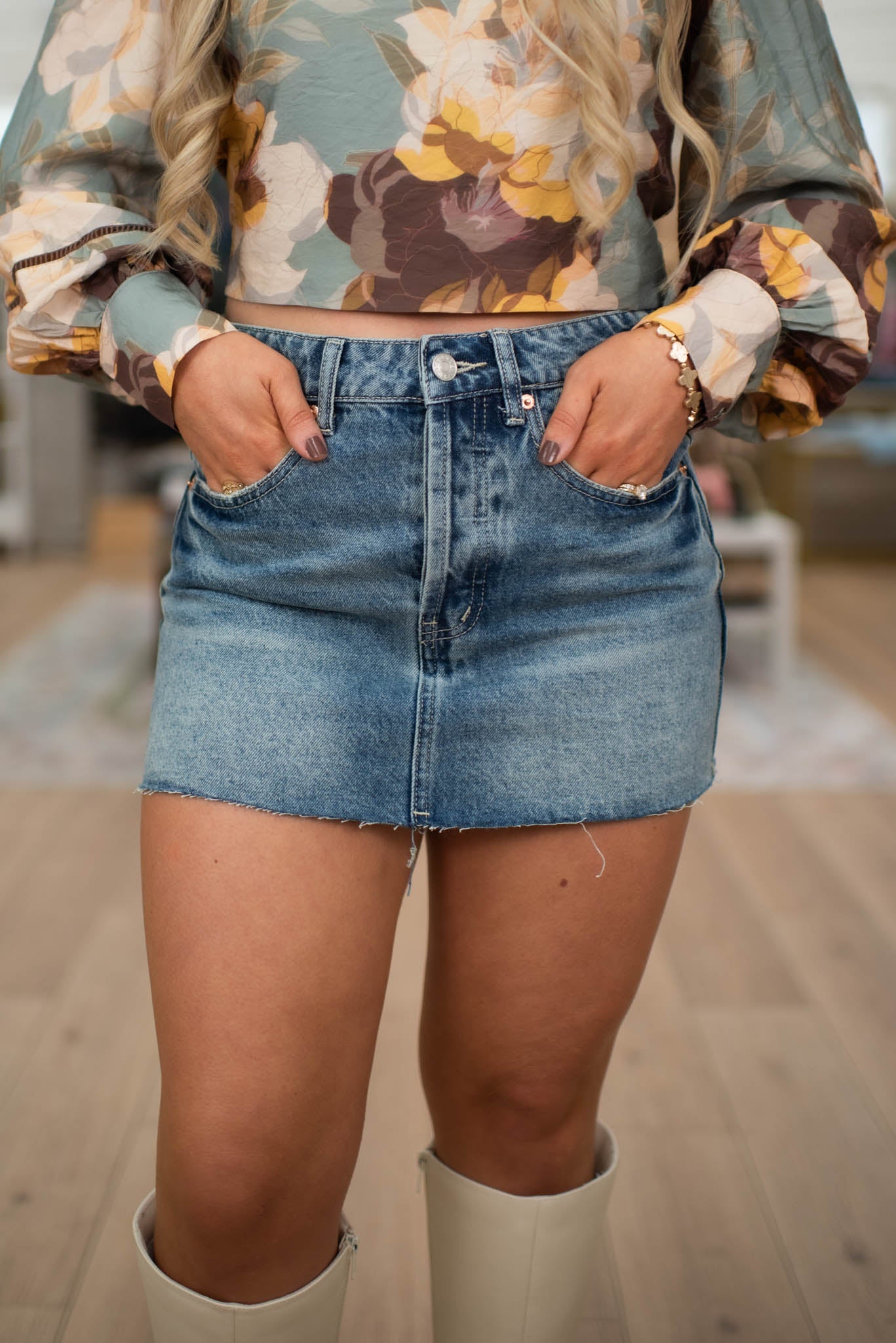 The Fireside Low Rise Denim Skirt