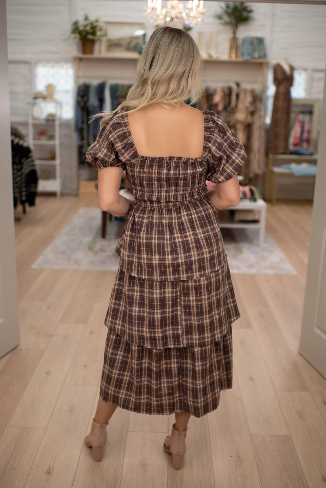 Pecan Pie Plaid Tiered Dress