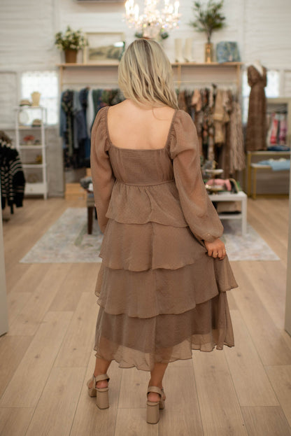 Mocha Mornings Ruffled Midi Dress