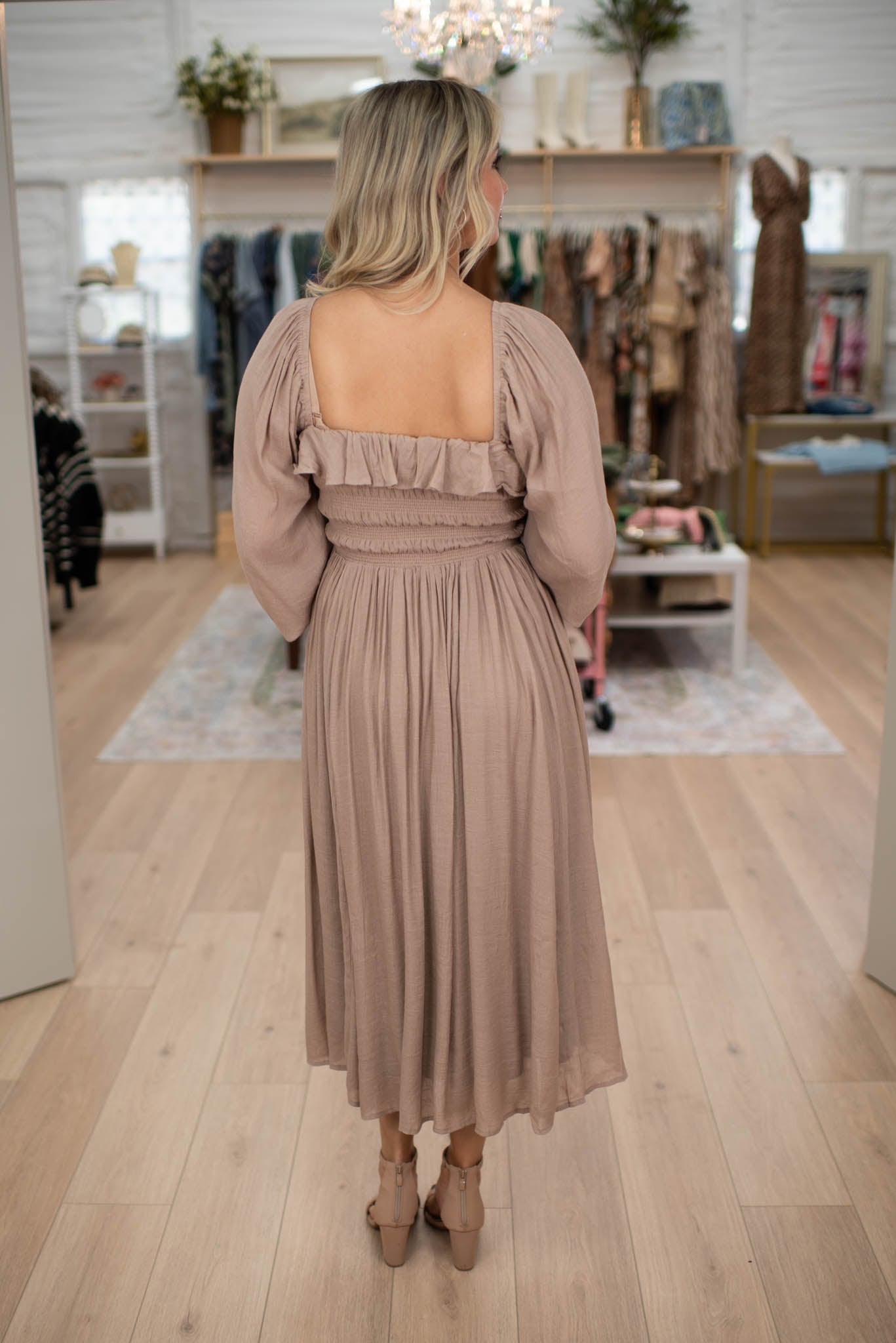 Gather & Glow Taupe Midi Dress