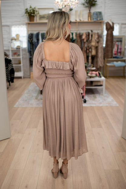 Gather & Glow Taupe Midi Dress