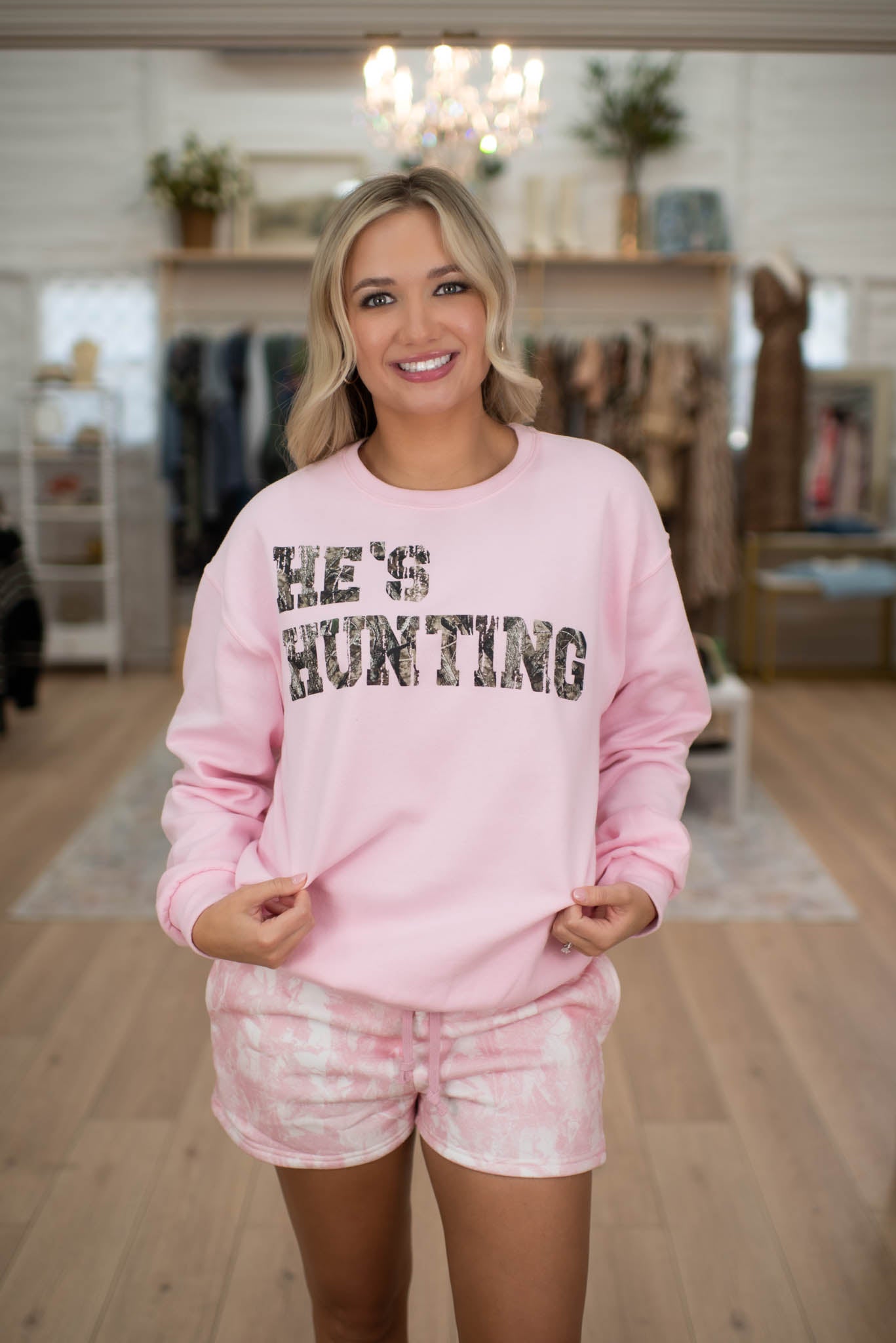 "He's Hunting" Pink Sweatshirt