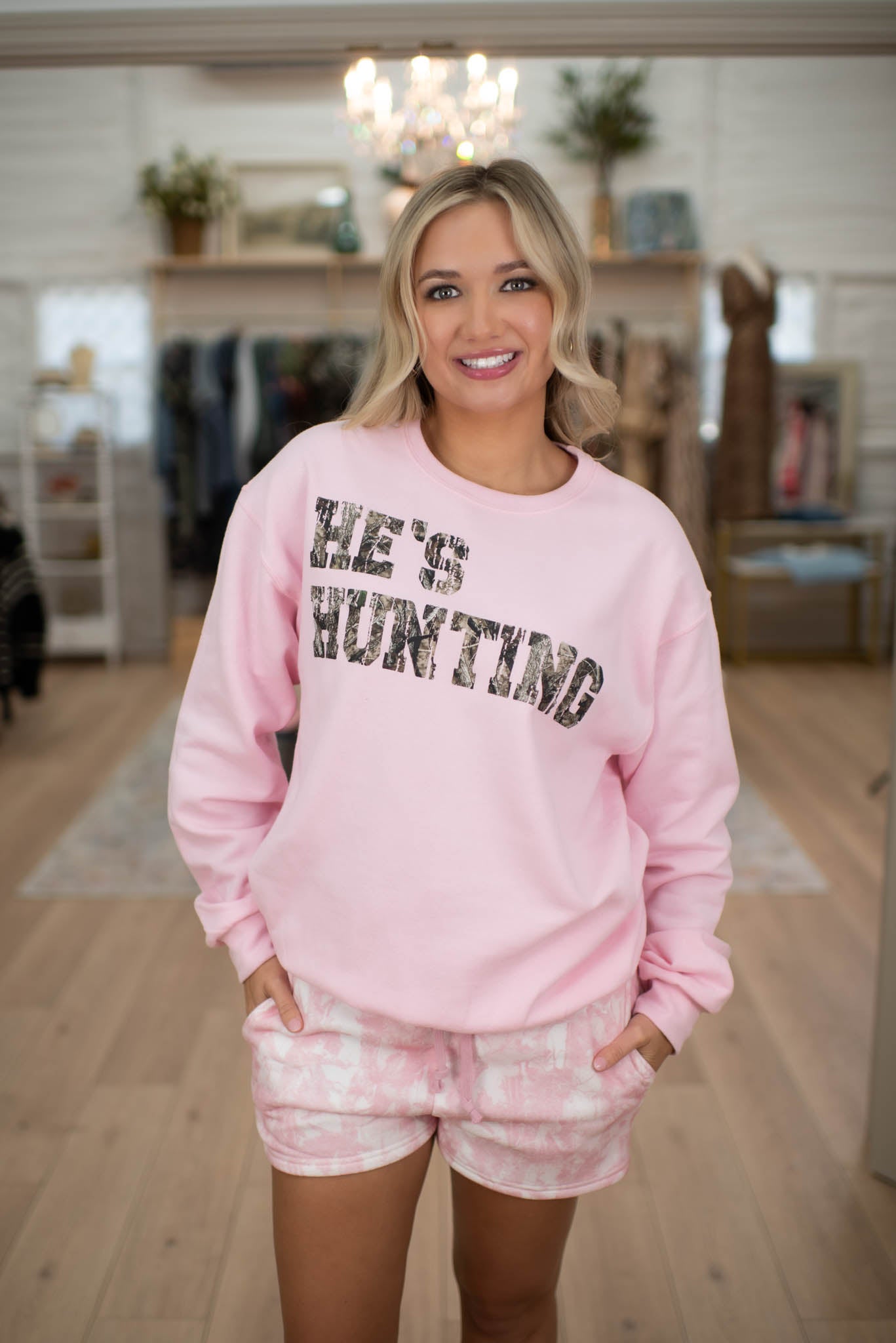 "He's Hunting" Pink Sweatshirt