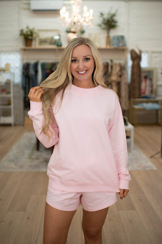 Baby Pink Laidback Luxe Crewneck/Shorts Set