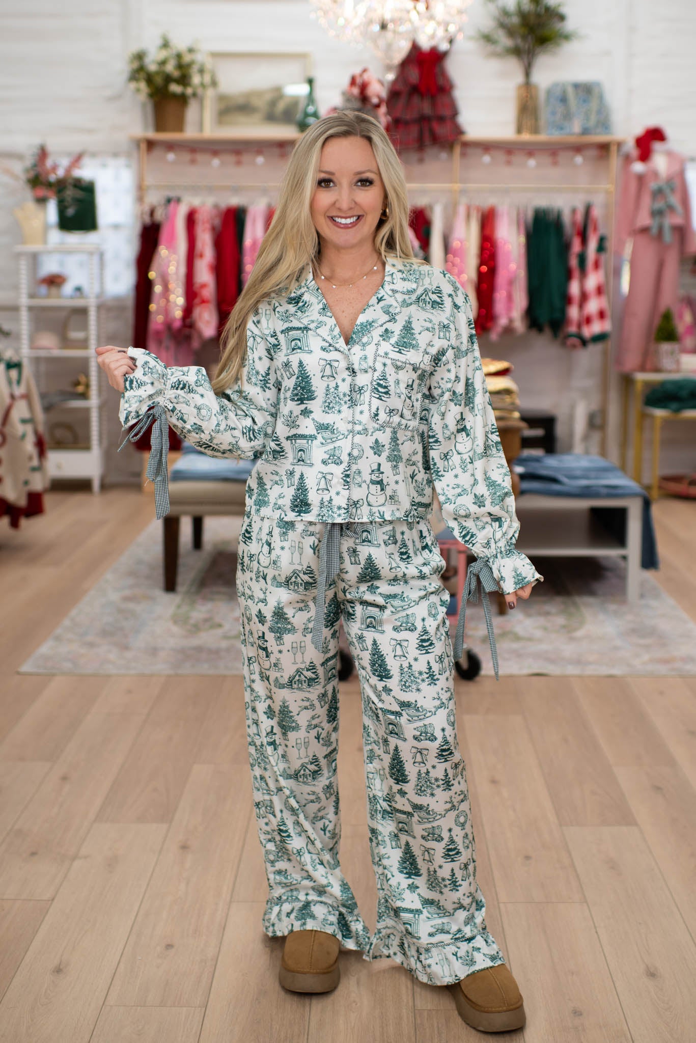 Hunter Green Satin PJ Set