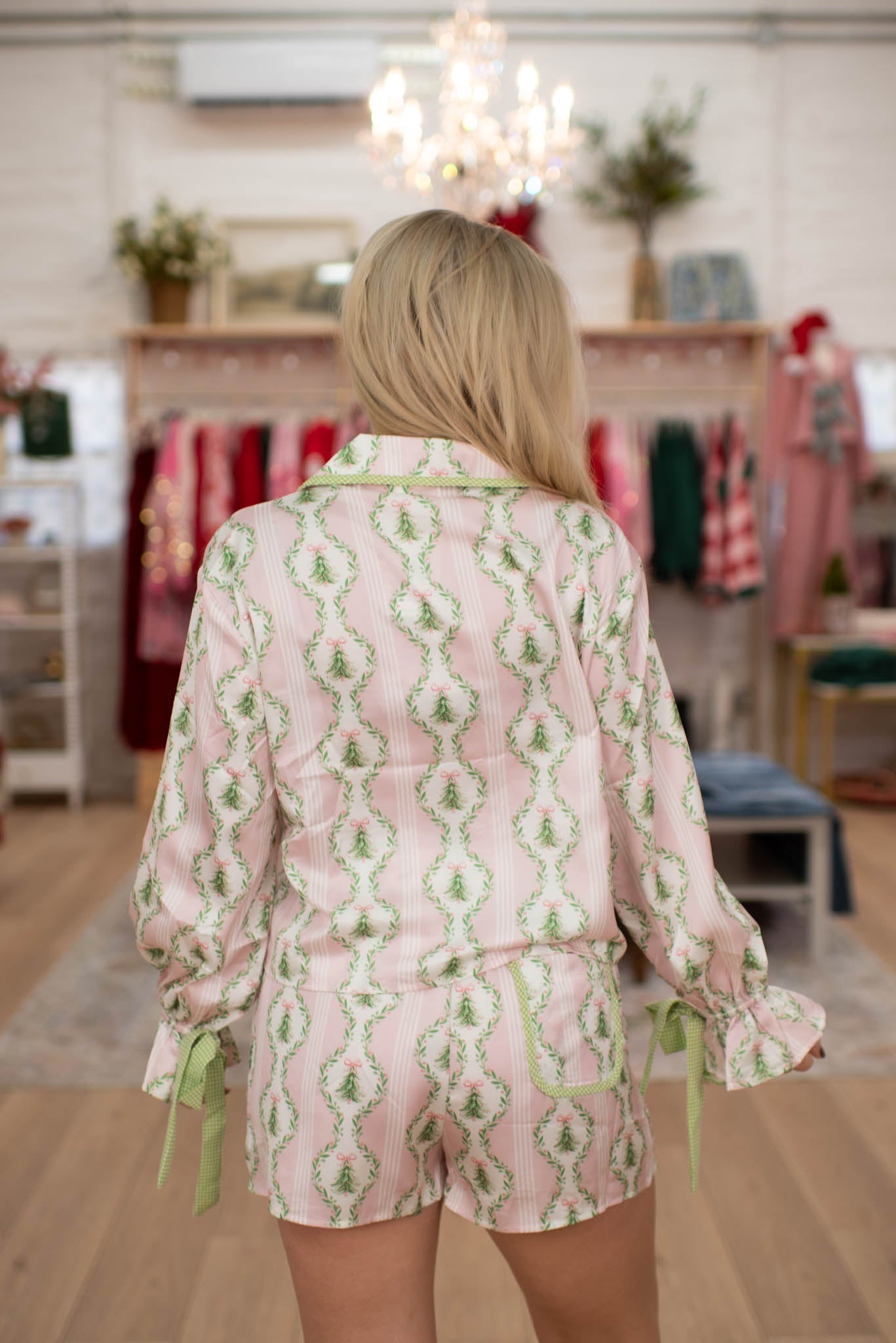 Pink/Green Christmas Tree Satin PJ Set