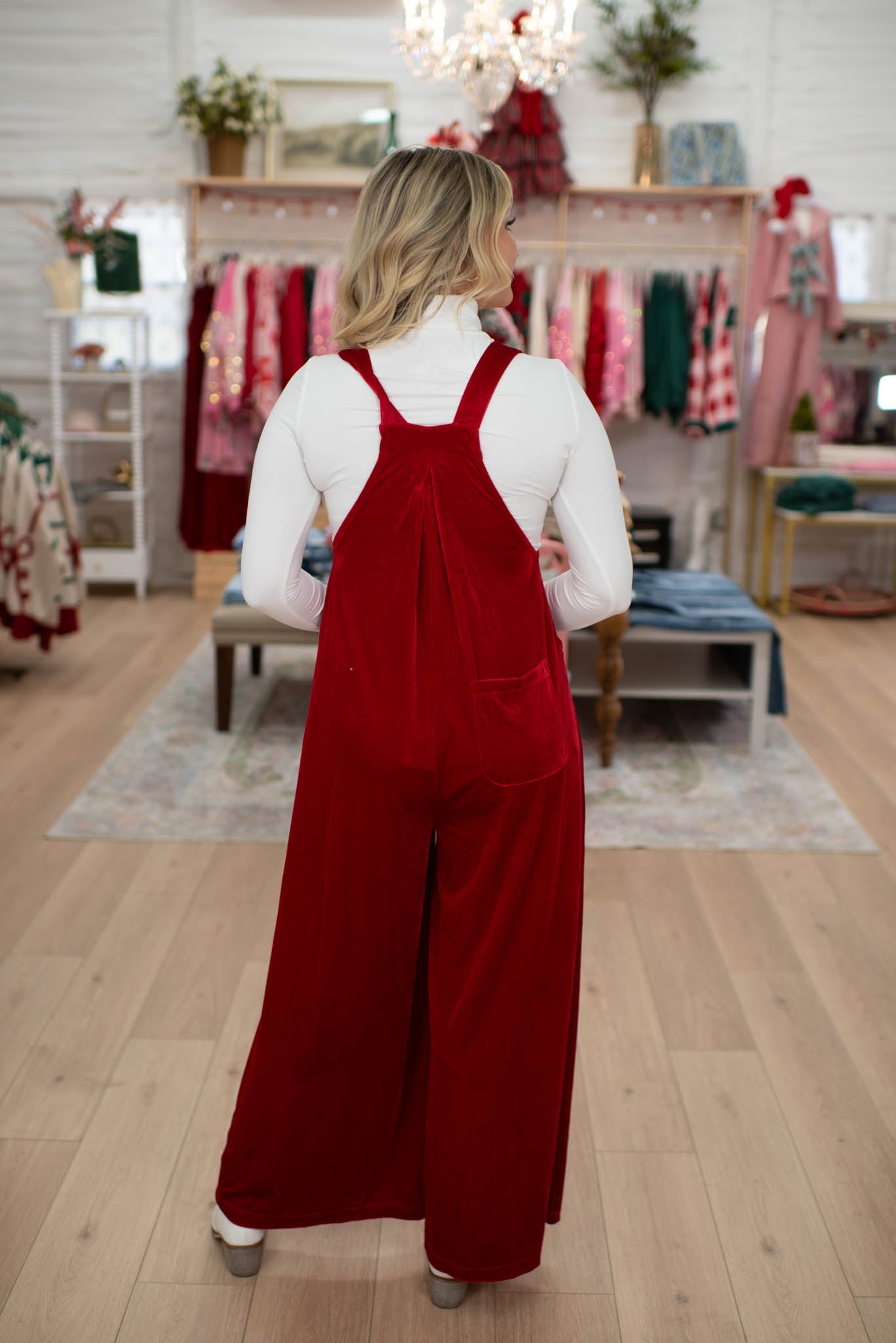 Red Velvet Wide Leg Overalls