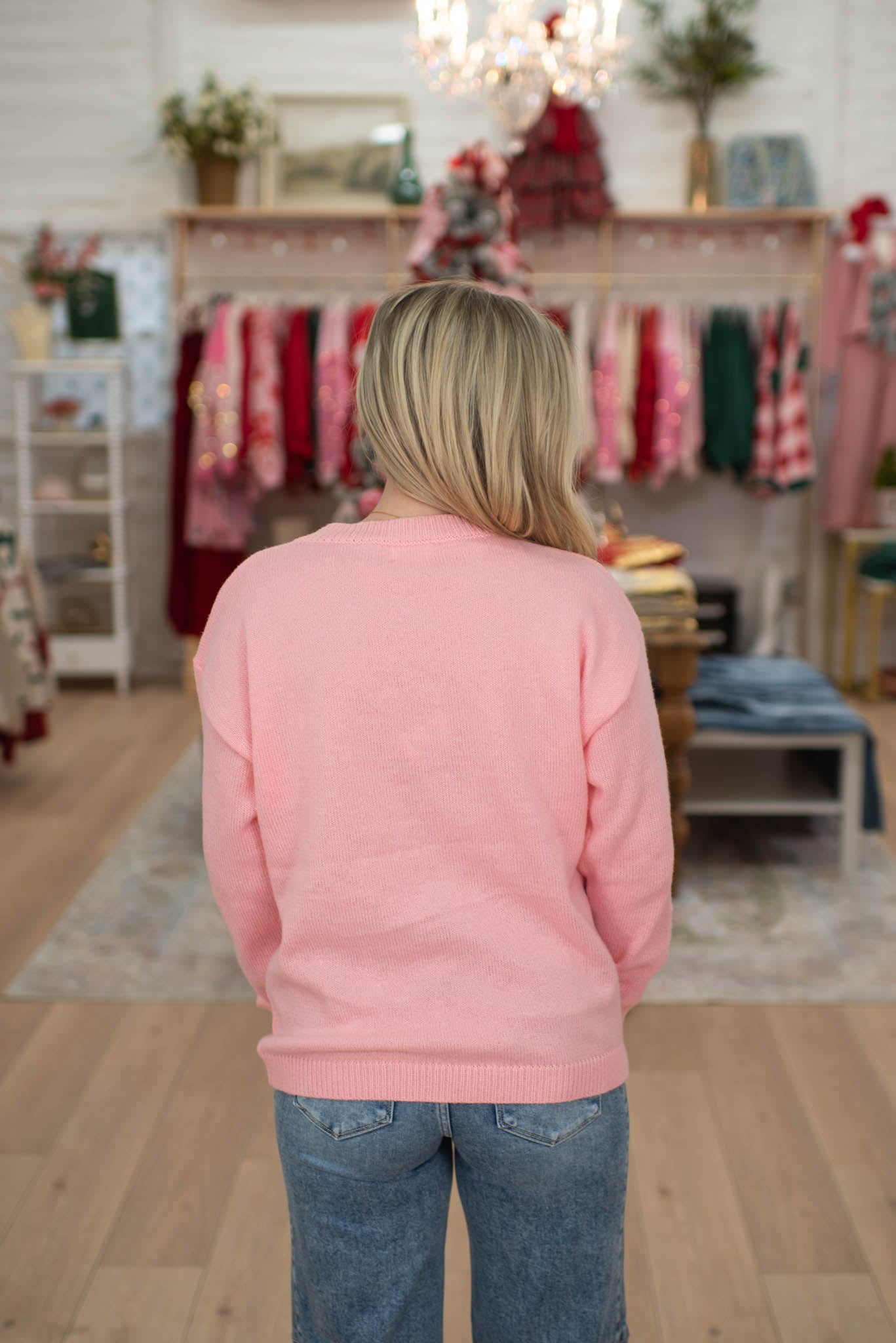 Pink Christmas Theme Patch Sweater