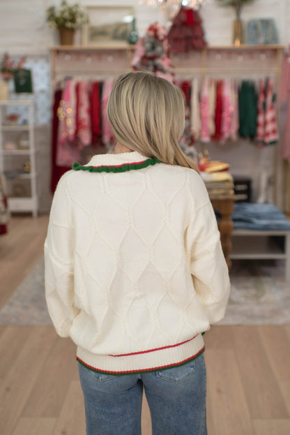 Cream Ruffle Detail Cardigan