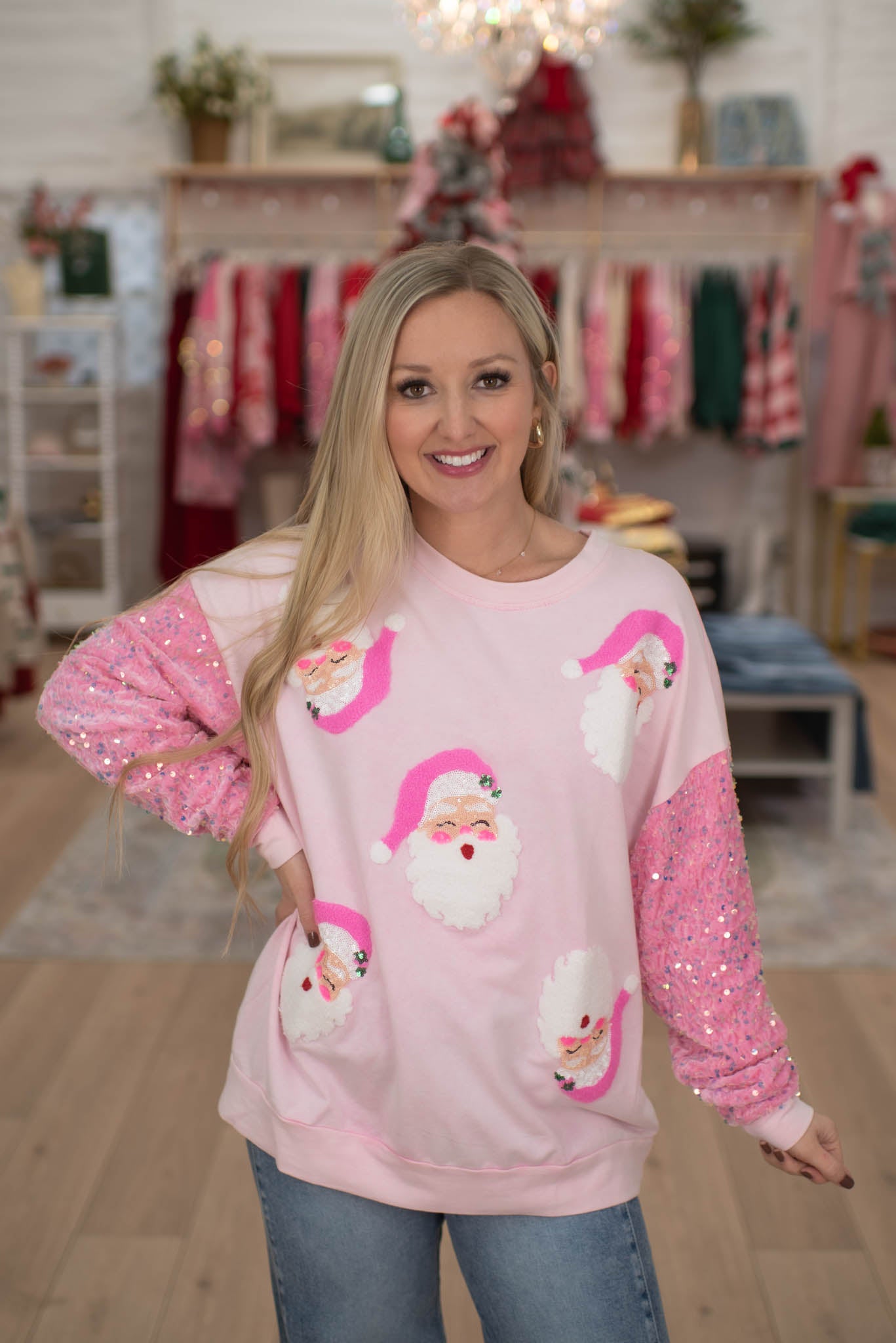 Pink Sequins Santa Top