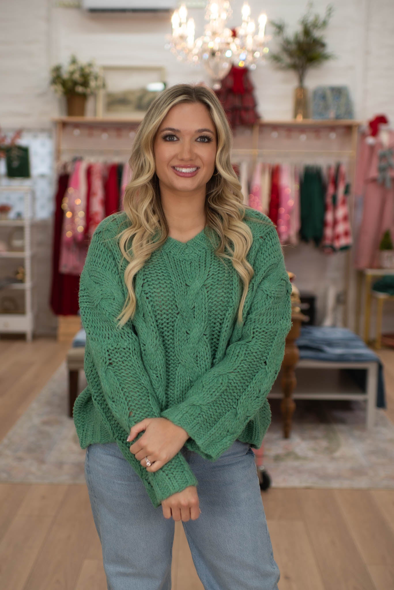 Green Cable Knit Sweater