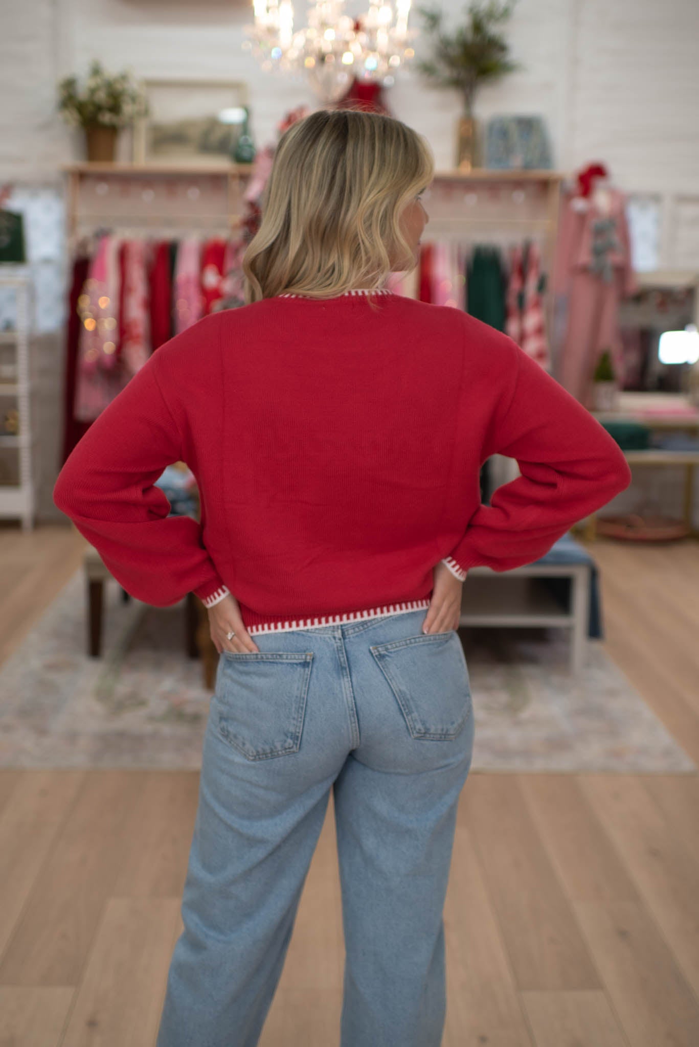 Red Merry Embroidered Sweater