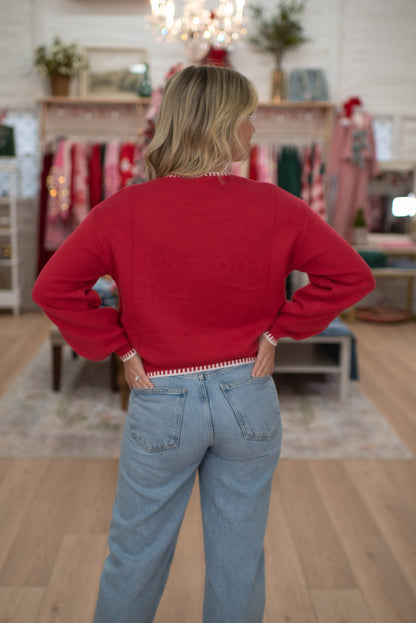 Red Merry Embroidered Sweater