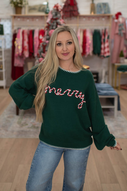 Hunter Green Merry Embroidered Sweater