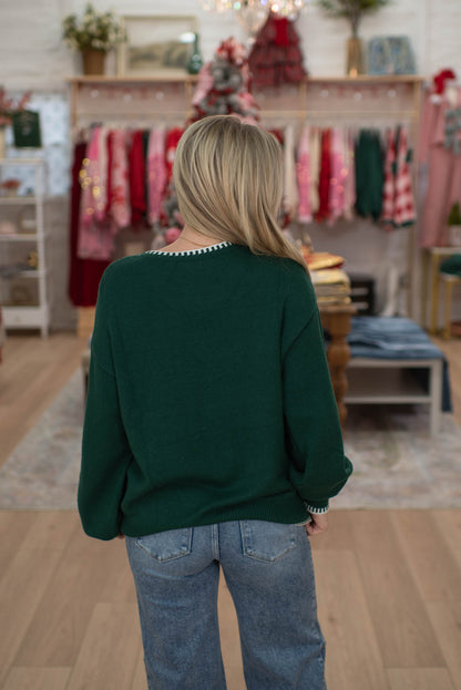 Hunter Green Merry Embroidered Sweater