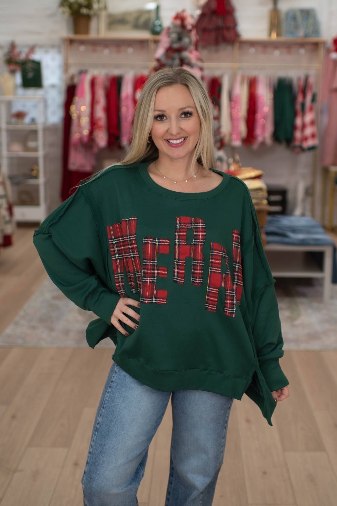 Merry Plaid Green Sweatshirt