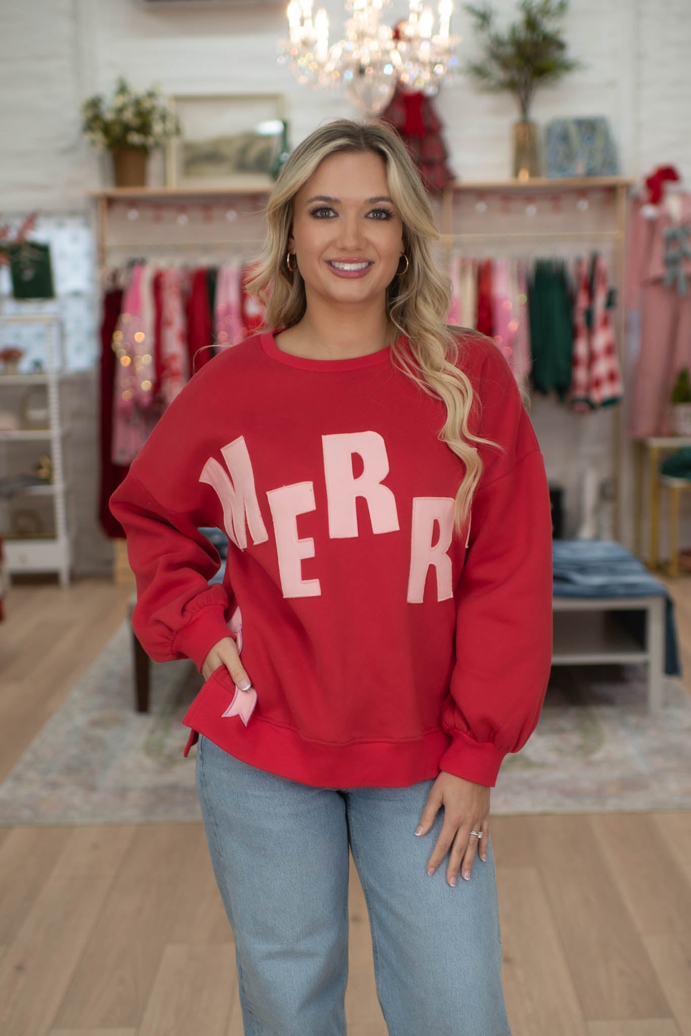 Red/Pink Merry Patch Sweater