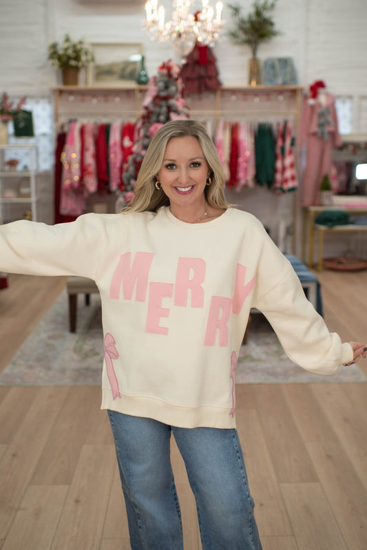 Cream/Pink Merry Patch Sweater