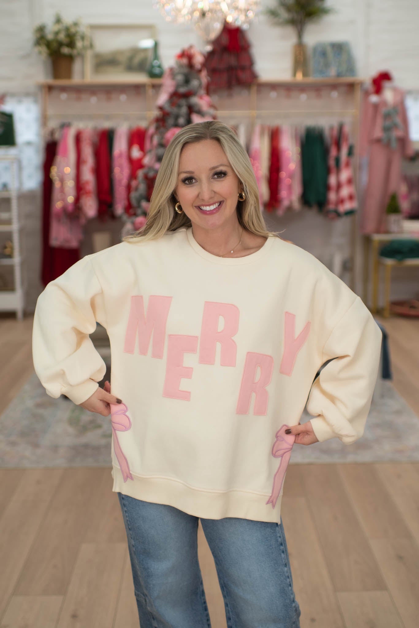 Cream/Pink Merry Patch Sweater