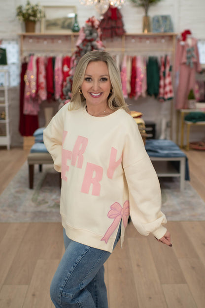 Cream/Pink Merry Patch Sweater