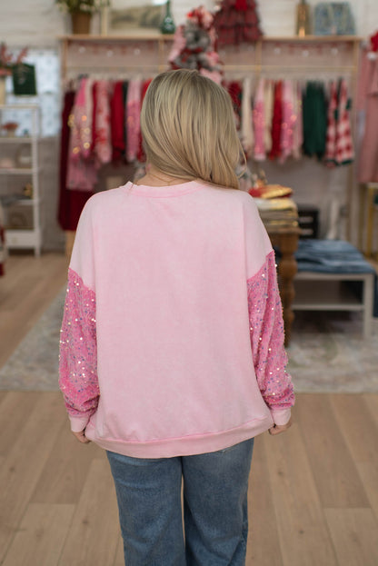 Pink Sequin Nutcrackers Velvet Sweater