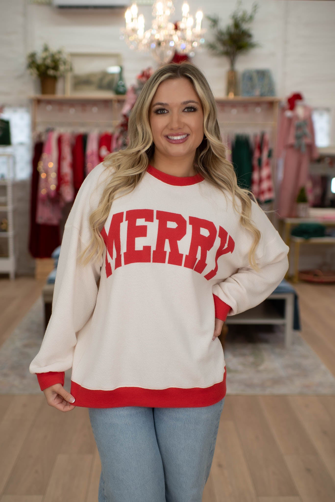 Cream/Red Merry Sweatshirt