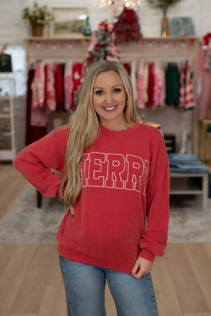 Red Merry Ribbed Top