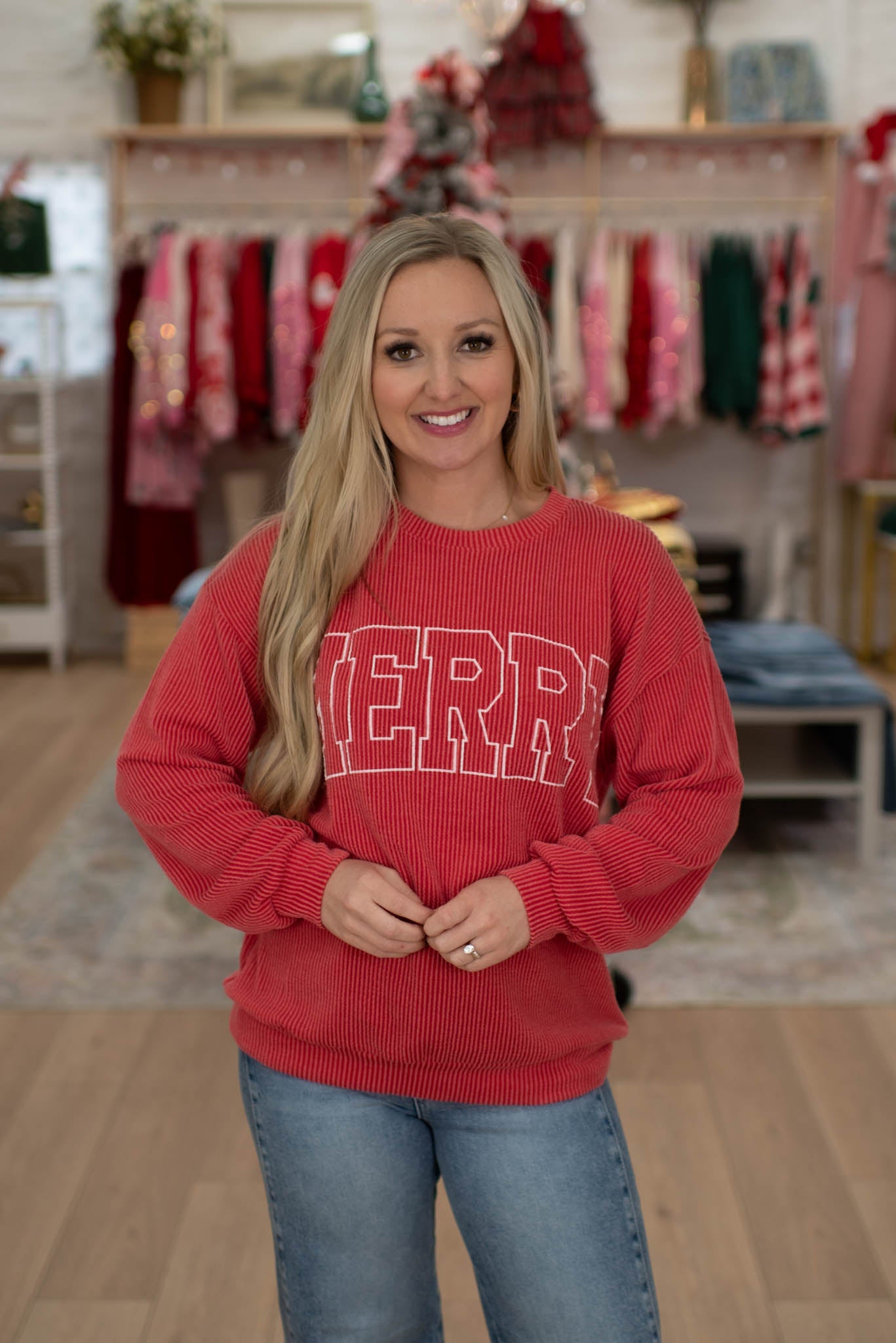 Red Merry Ribbed Top