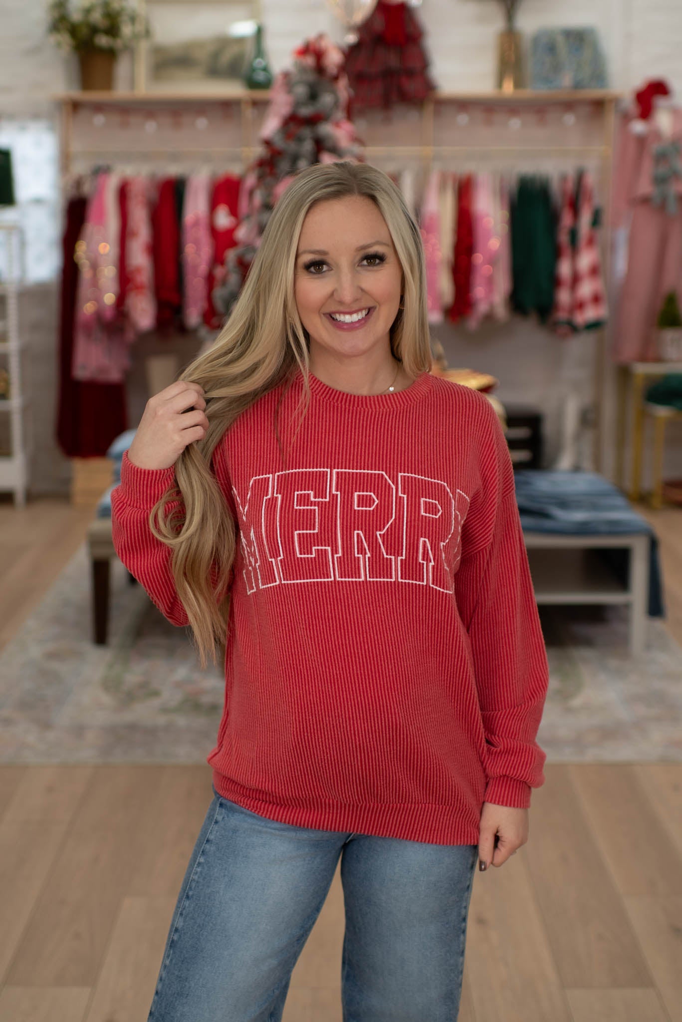 Red Merry Ribbed Top