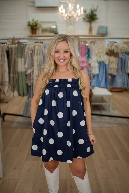 Timeless Charm Navy Polka Dot Dress