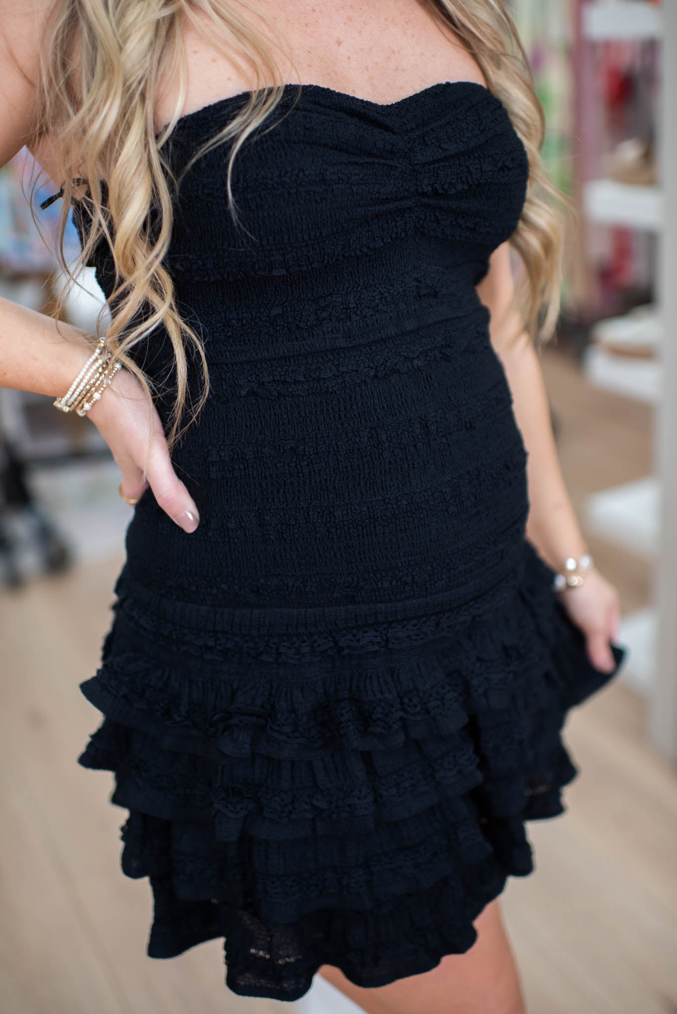 Fresh Night Out Strapless/Smocked Dress/Romper