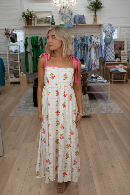Garden Party Scalloped Pink Midi Dress
