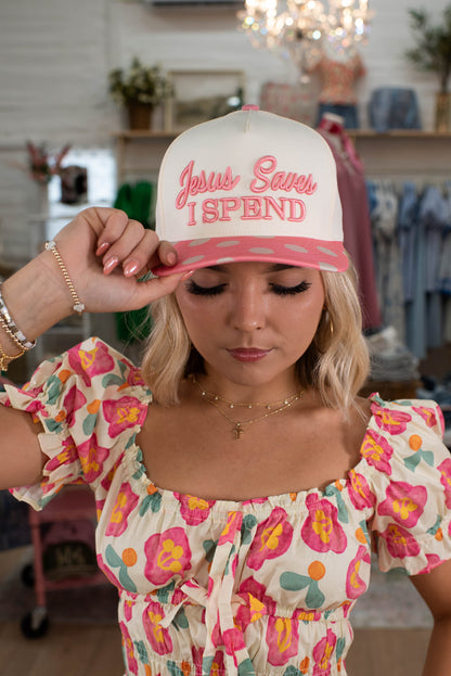 Polka Dot Pink Jesus Saves I Spend Hat