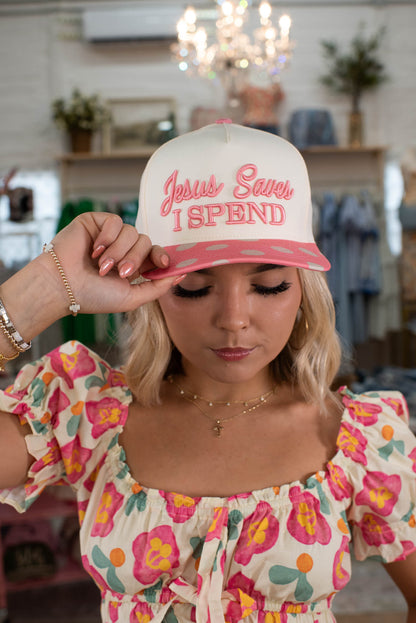 Polka Dot Pink Jesus Saves I Spend Hat