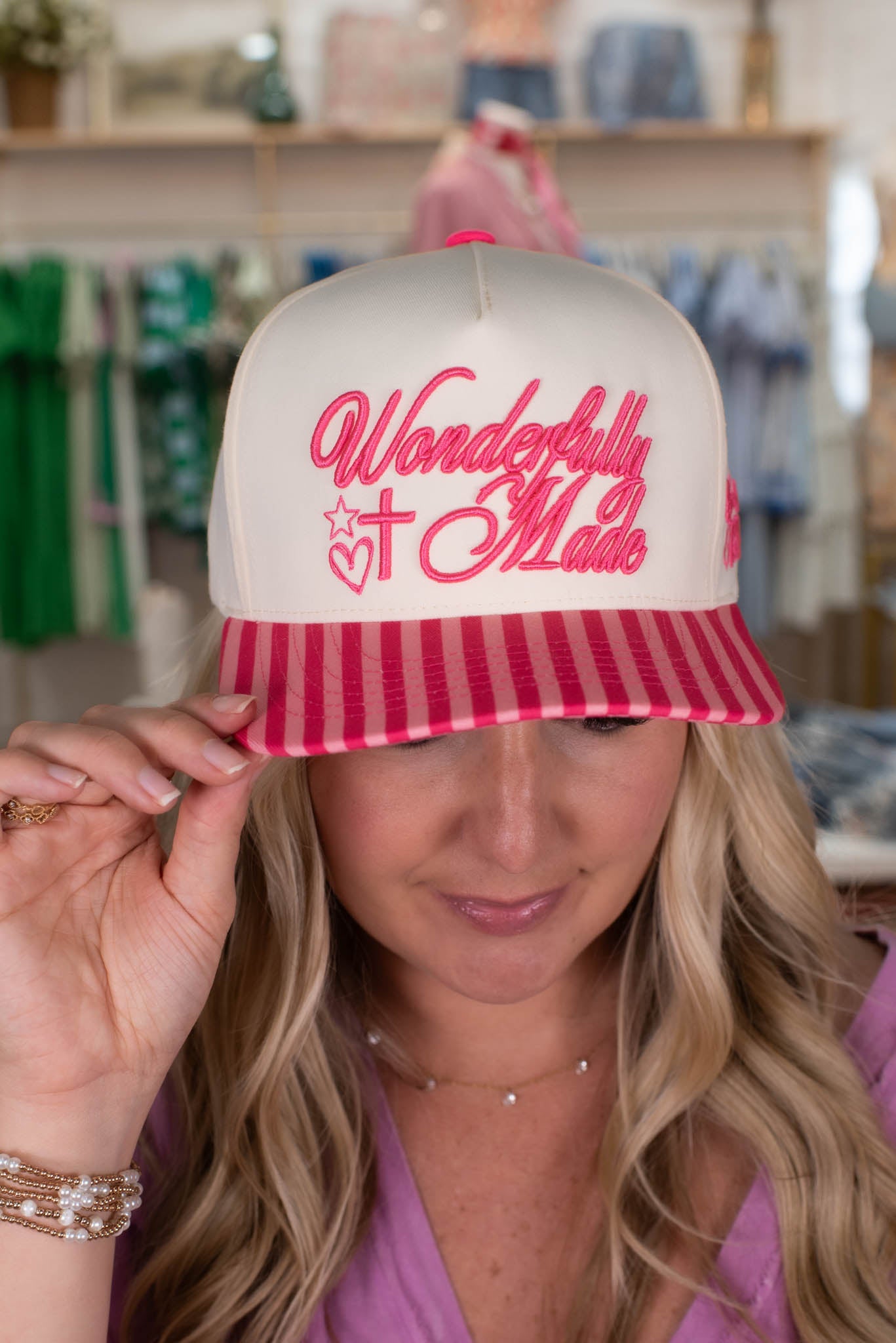 Pink Striped Wonderfully Made Hat