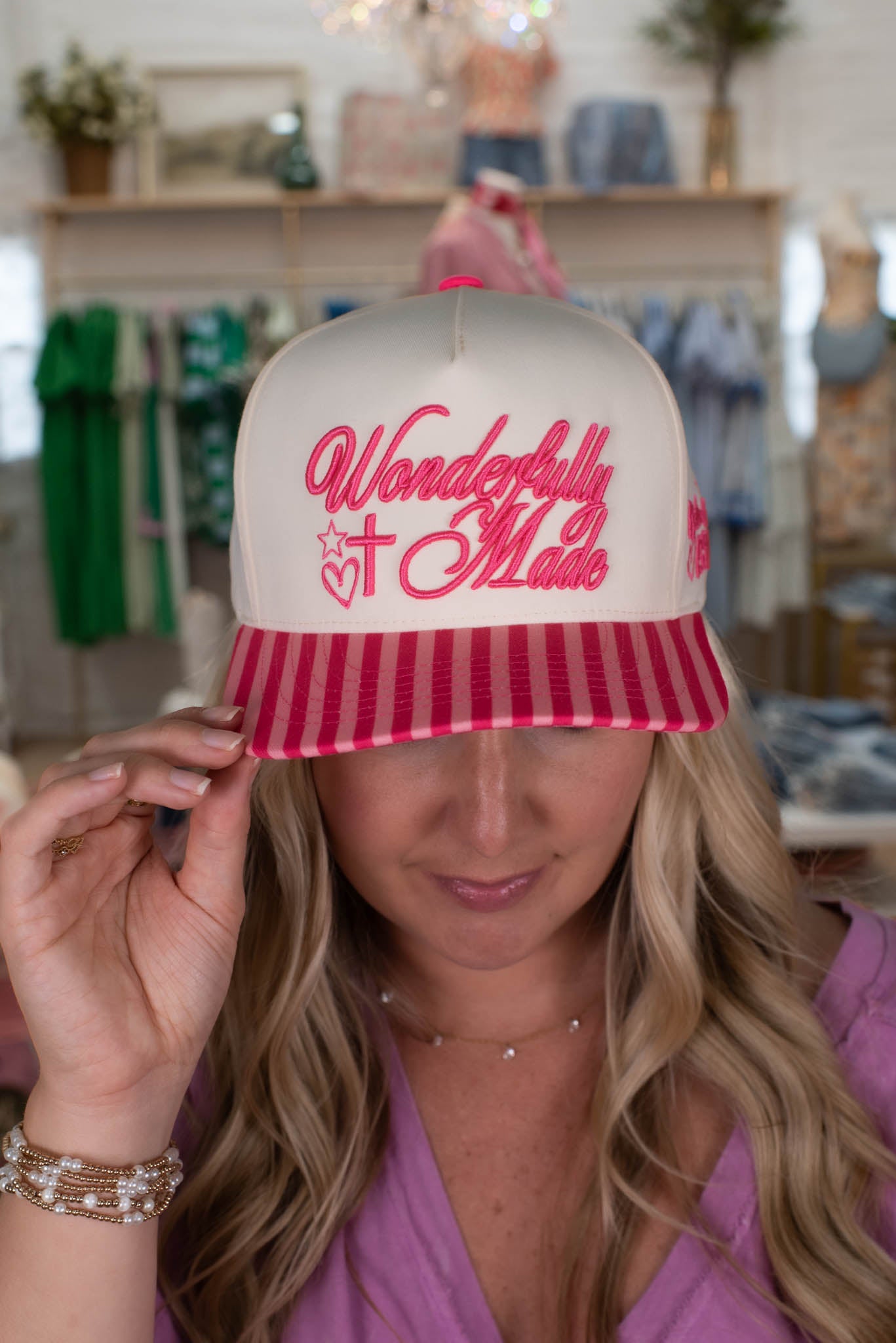 Pink Striped Wonderfully Made Hat