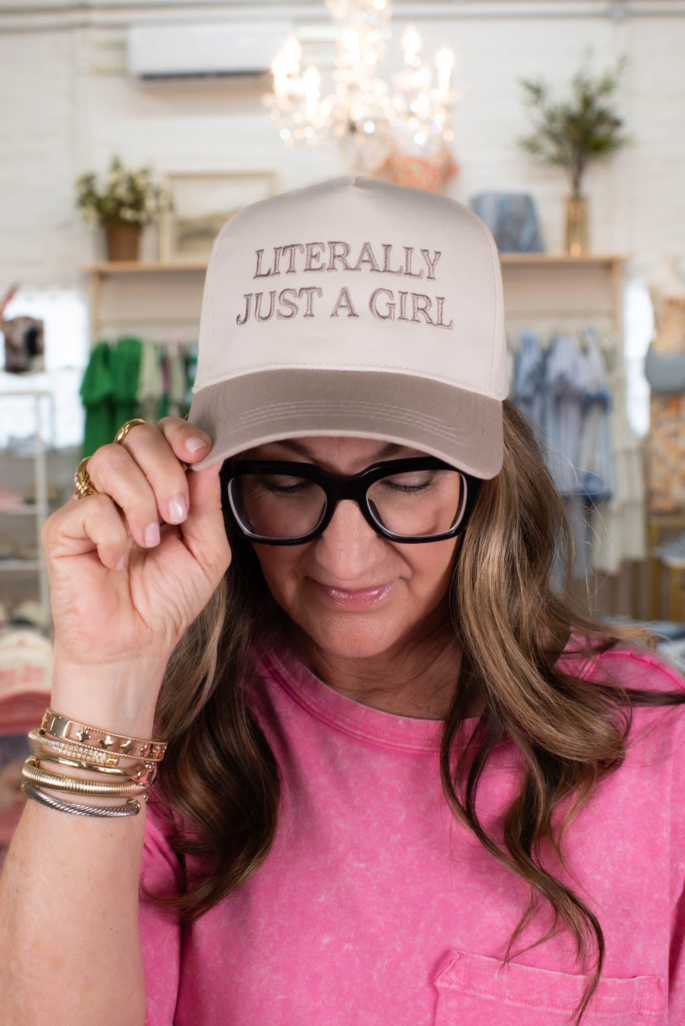 Literally Just A Girl Beige Embroidered Hat