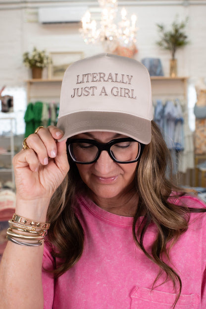 Literally Just A Girl Beige Embroidered Hat