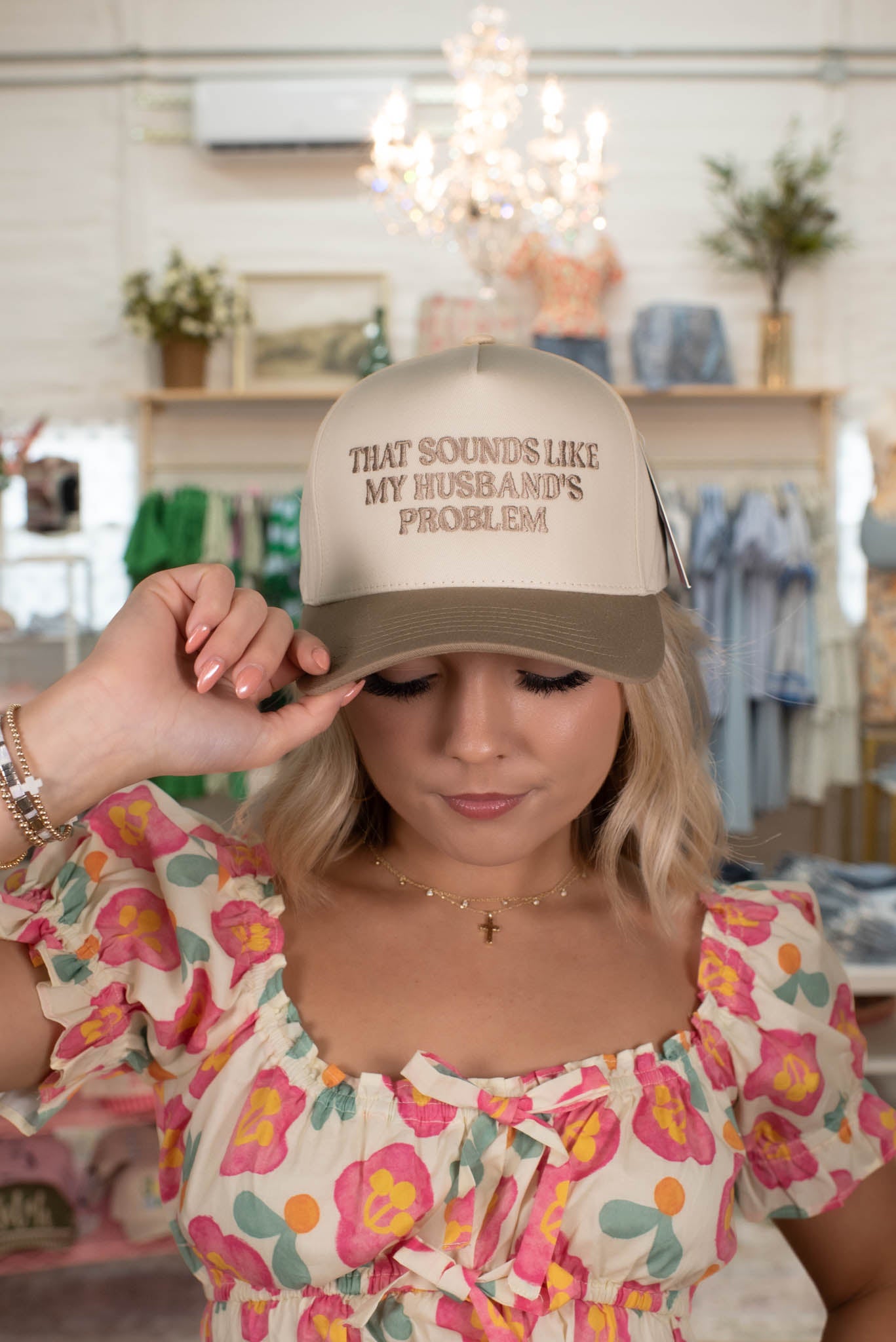 Beige "That Sounds Like My Husband's Problem" Embroidered Hat