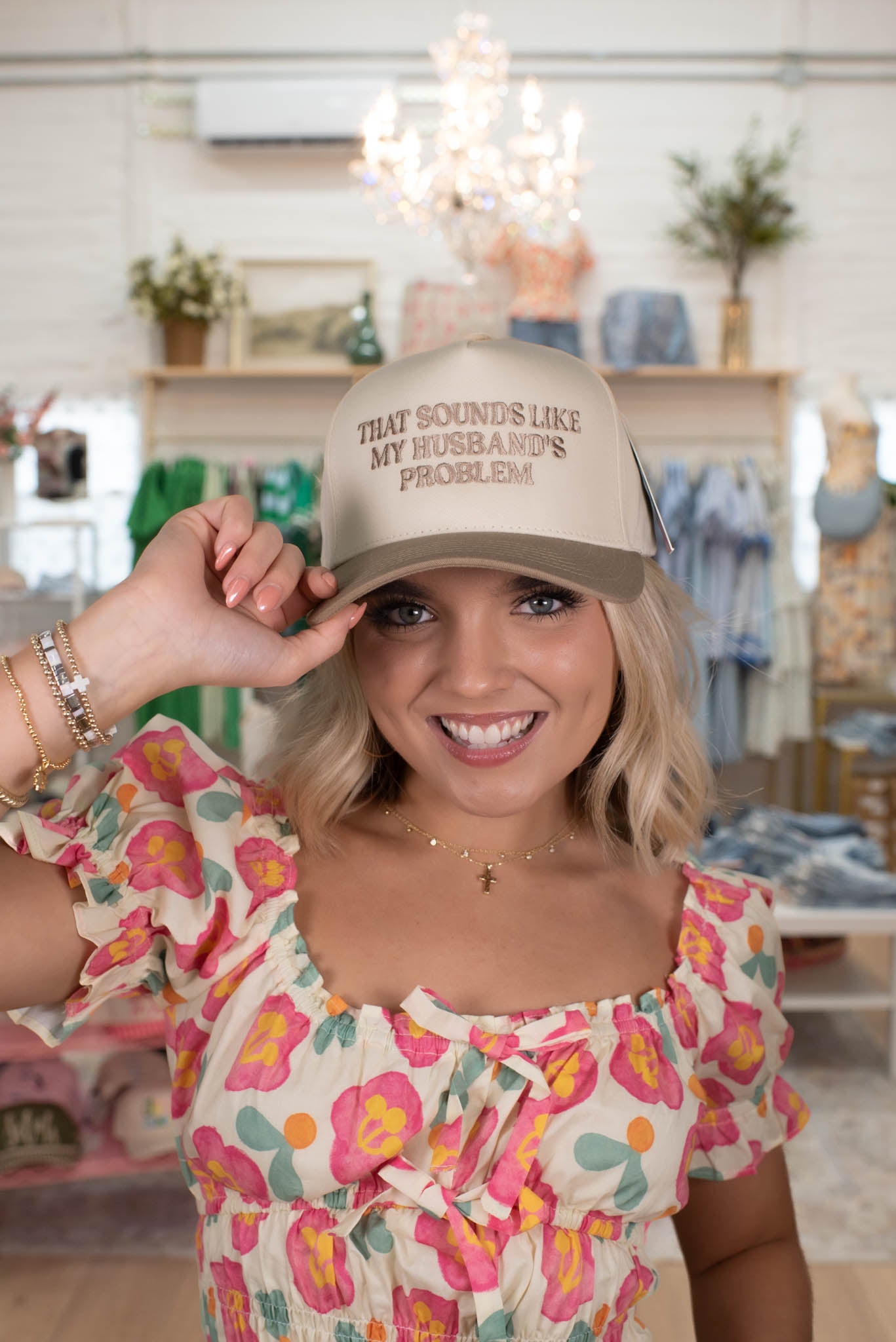 Beige "That Sounds Like My Husband's Problem" Embroidered Hat