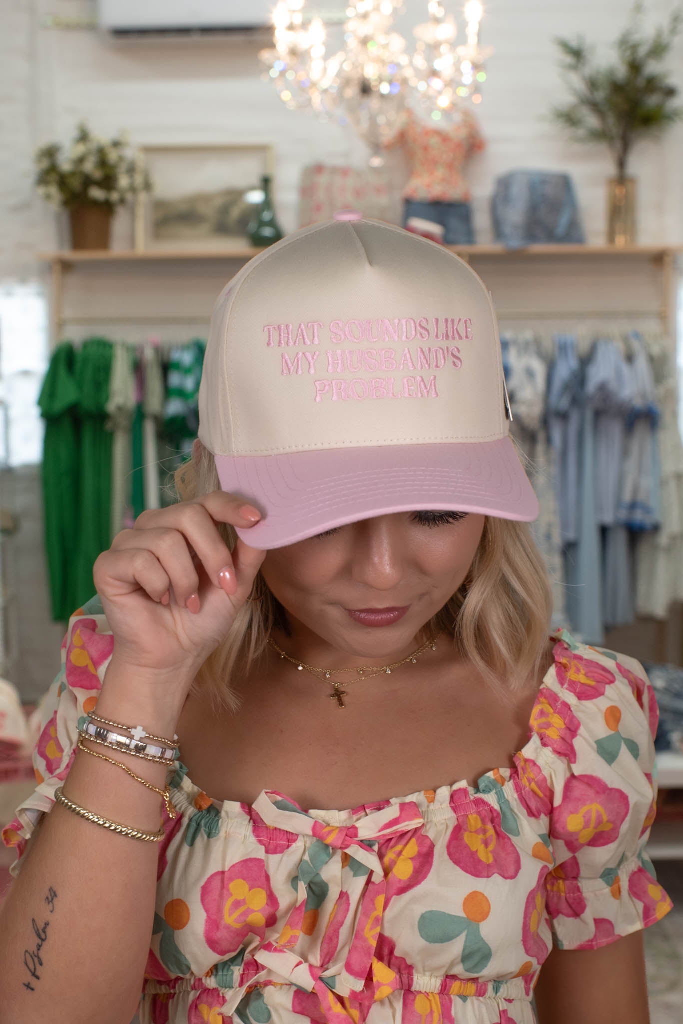 Light Pink "That Sounds Like My Husband's Problem" Embroidered Hat