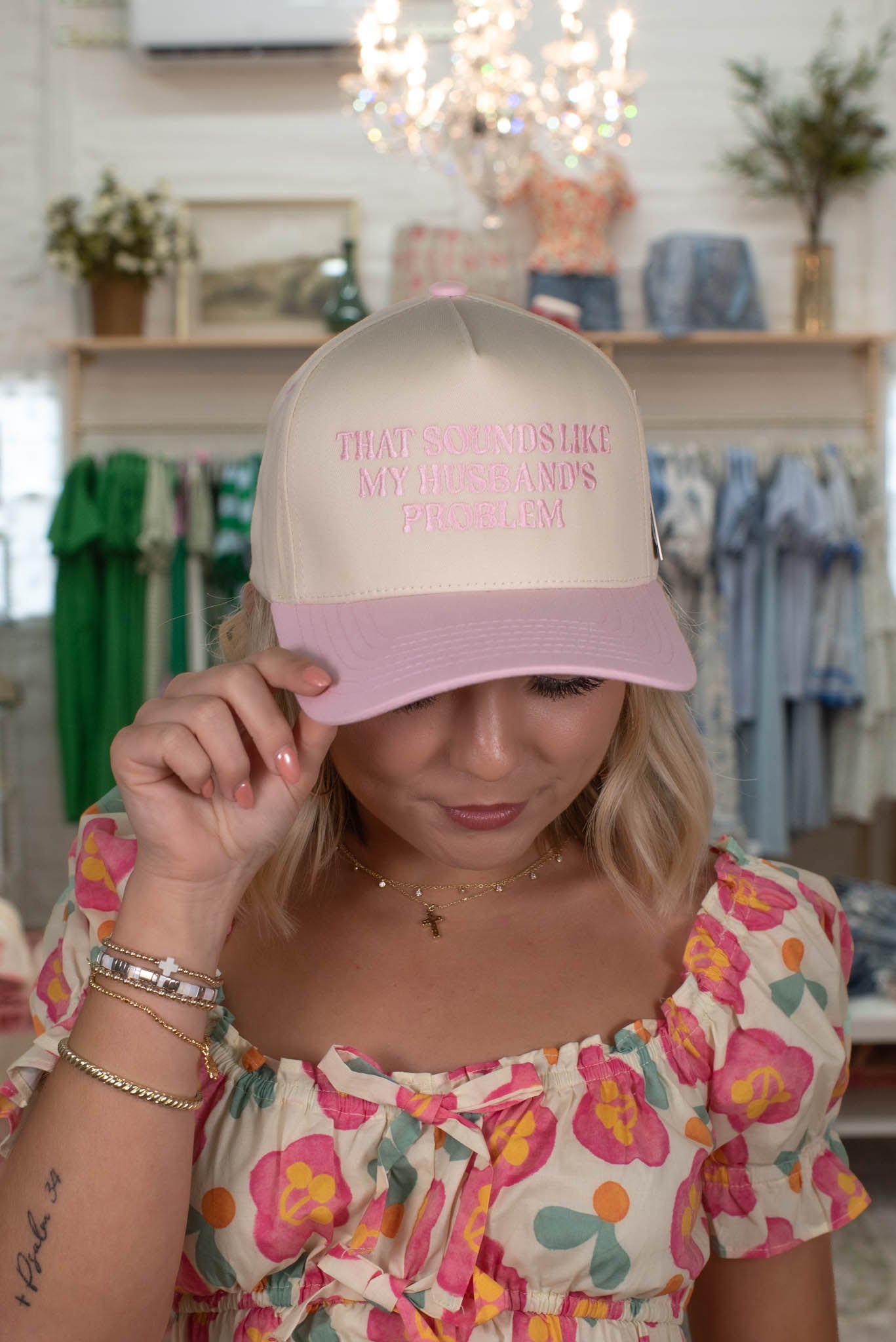 Light Pink "That Sounds Like My Husband's Problem" Embroidered Hat