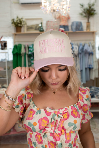 Expensive & Difficult Pink Embroidered Hat