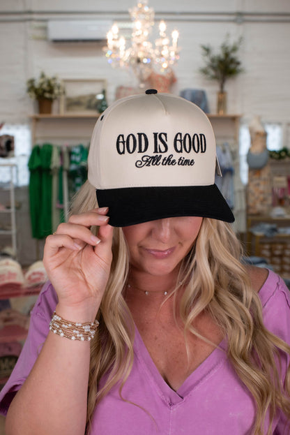 God Is Good All The Time Black Embroidered Hat