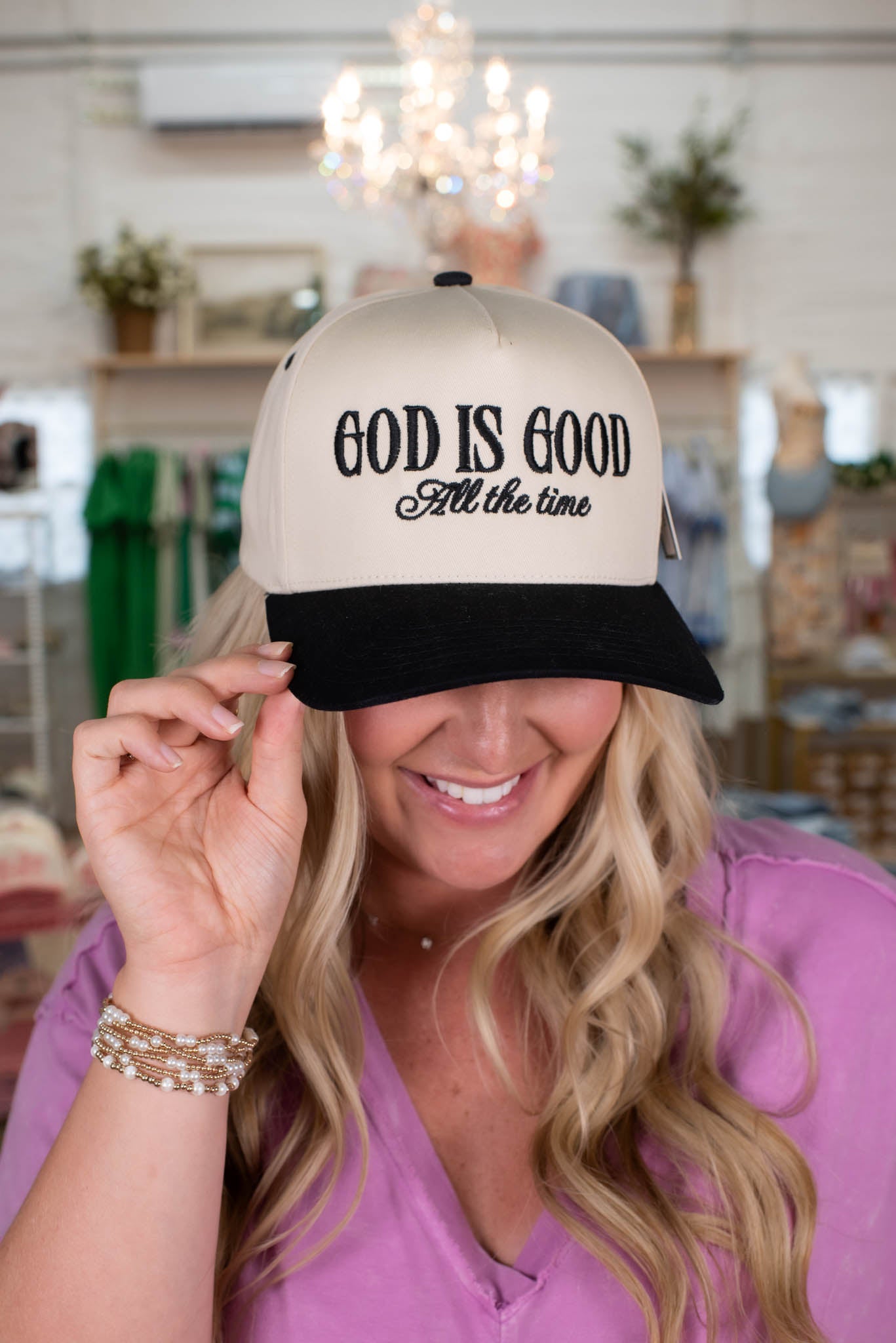 God Is Good All The Time Black Embroidered Hat